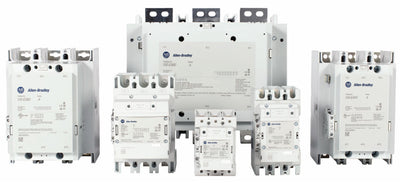 Allen-Bradley Bulletin 100-Series IEC Contactor Family Overview showing 100-C, 100-D, and 100-E Frame Sizes